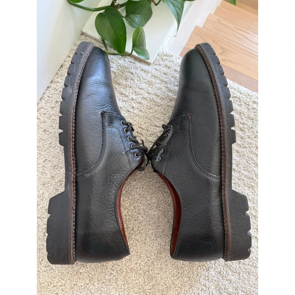 VINTAGE H.S. Trask Bison Leather Derby Shoes Men‎ 12 N Black Lug Sole USA Made
